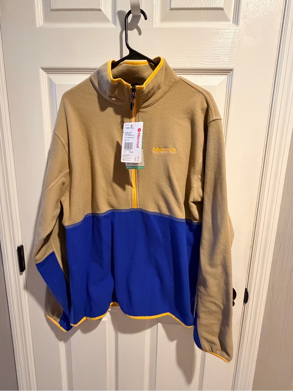 Marmot Large - Tan, Royal Blue and Yellow 1/2 Zip Fleece Jacket - NWT